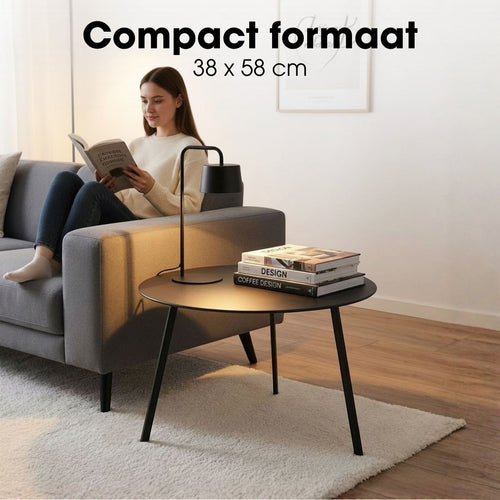 Mica Decorations Seatle Bijzettafel voor Buiten - Salontafel Rond - Plantentafel en Koffietafel - H38 x Ø58 cm - Metaal - Zwart