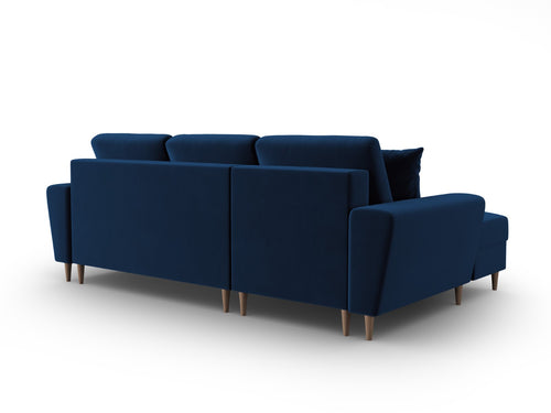 Cosmopolitan Design Uitklapbare hoekbank links met opbergdoos Kyoto 4-zits, flueel koningsblauw - 145x241x88cm