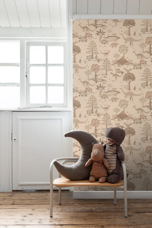 ESTAhome behang dinosaurussen beige - 50 x 900 cm - 131659