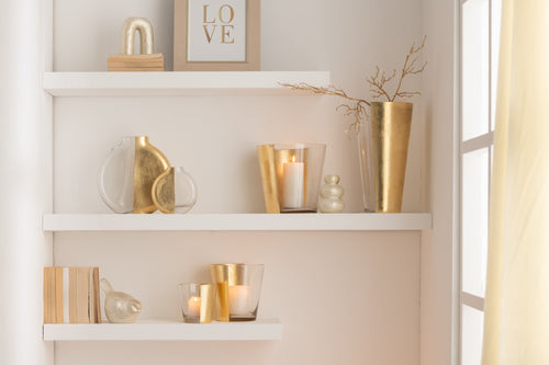 J-Line windlicht boe - glas - transparant/goud - medium
