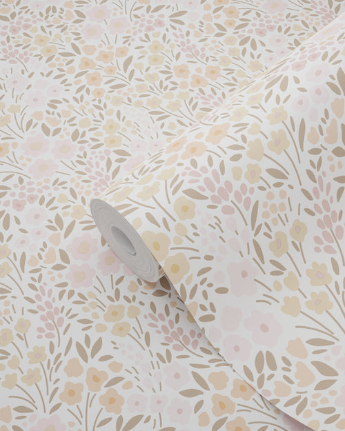 ESTAhome behang bloemetjes zacht roze en beige - 53 cm x 10.05 m - 139533