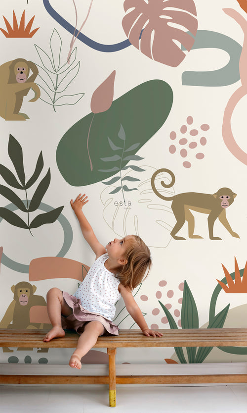 ESTAhome fotobehang jungle apen multicolor - 200 x 279 cm - 159245 - vtwonen shop