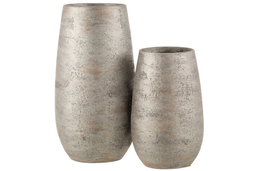 J-Line vaas Oneffen Ruw - keramiek - zilver - large - 41 cm hoog