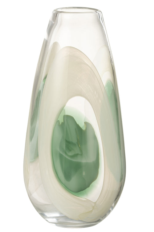 J-Line vaas Livy - glas - groen/wit/transparant - large - 37 cm hoog