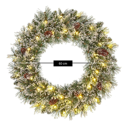 Black Box Trees Vandans LED Kerstkrans - Kerstversiering met Sneeuw en Dennenappels - Deurkrans voor Binnen met Verlichting Ø60 cm op Batterijen -