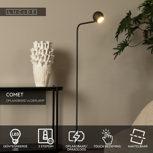 Lucide vloerlamp COMET - Geïntegreerde LED - Zwart