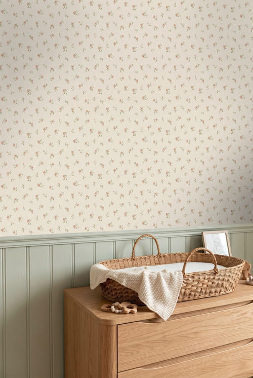 ESTAhome behang vintage bloemetjes beige, roze en groen - 50 x 900 cm - 132219