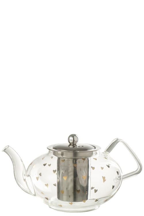 J-Line theepot Hart - glas - transparant/goud - vtwonen shop