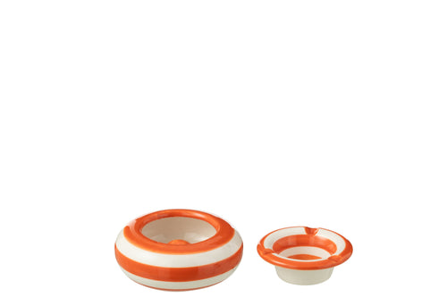 J-Line asbak Granada Stripes - keramiek - wit/oranje - small