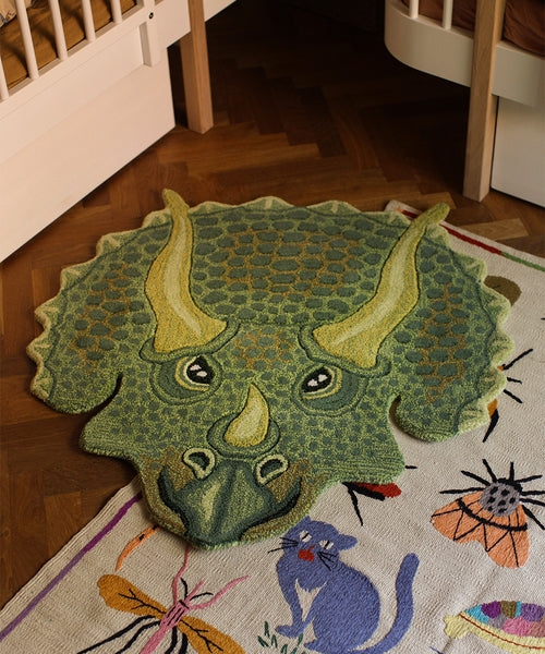 Doing Goods Triceratop Dierenkop Vloerkleed - Groot 95 x 91 x 2,5 cm - 100% wol