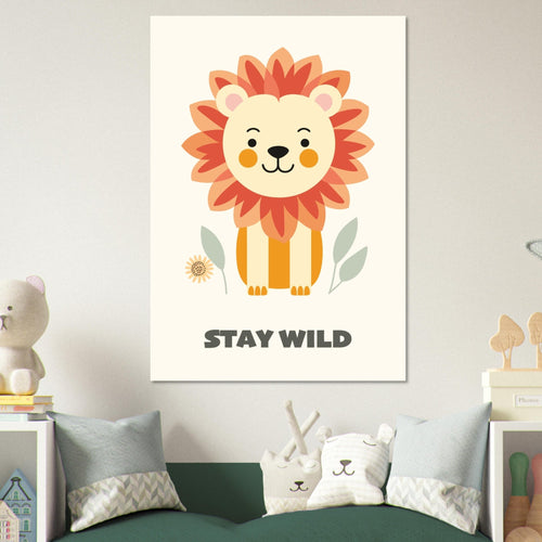 Artfulprints Poster Leeuwtje stay wild   - A4 21x29.7 cm - Oranje