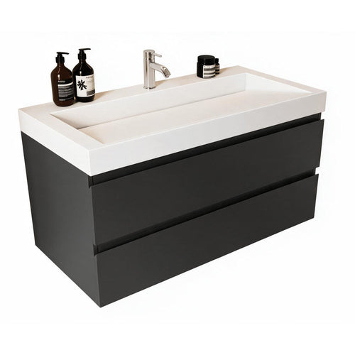 LOMAZOO badkamermeubel Zarivo - witte wastafel - mat zwart - 100 cm