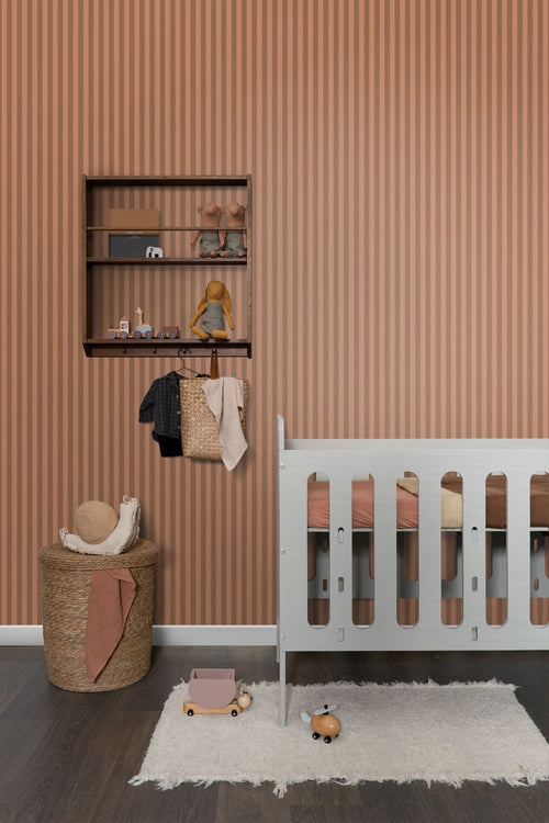 ESTAhome behang strepen roze en bruin - 50 x 900 cm - 131915
