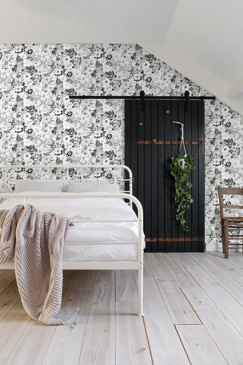 ESTAhome behang bloemen zwart en wit - 53 cm x 10.05 m - 138503 - vtwonen shop