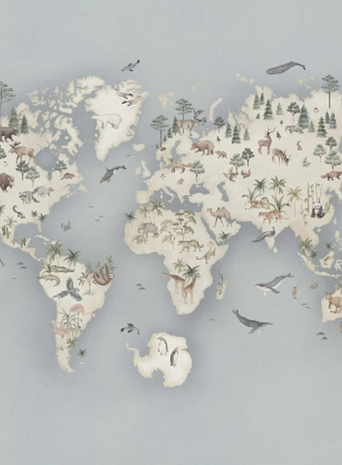 Borastapeter fotobehang wereldkaart vergrijsd blauw - 294 x 265 cm - 660630 - vtwonen shop