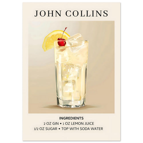 Artfulprints  John Collins cocktail - Ingrediënten   poster A4 21x29.7 cm - vtwonen shop