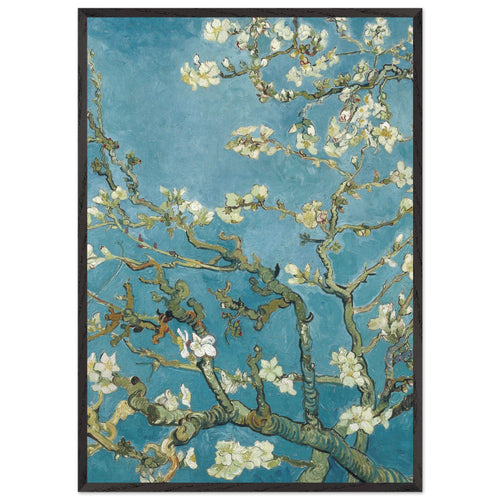 Artfulprints Poster met Lijst Vincent van Gogh - Amandelbloesem   - 70x100 cm - Blauw