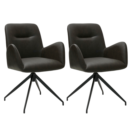 Furnhouse eetkamerstoelen armleuning Jennifer - Donkerbruin - Kunstleer - Set van 2