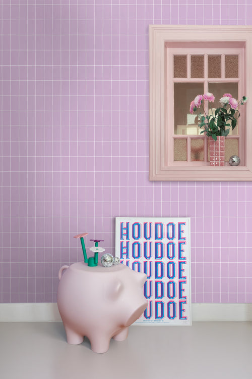 ESTAhome behang kleine tegeltjes lila paars en wit - 53 cm x 10.05 m - 139961 - vtwonen shop