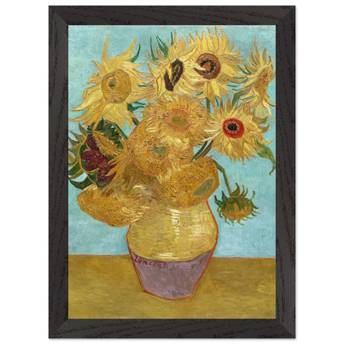 Poster met Lijst Vincent van Gogh - Vaas met twaalf zonnebloemen   - A4 21x29.7 cm - Blauw