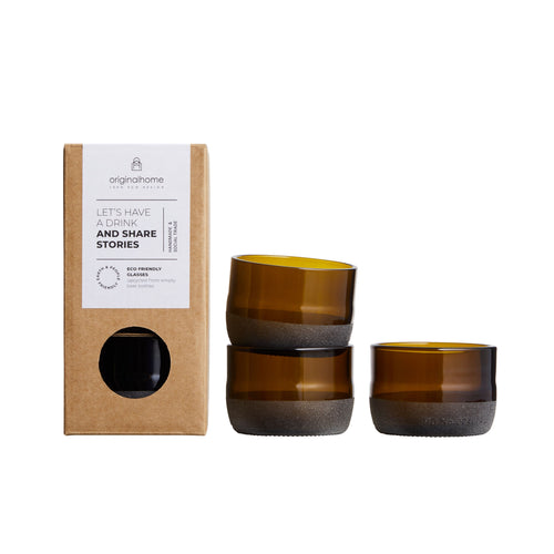 Originalhome glazen gerecycled bierflesje - bruin - set van 3