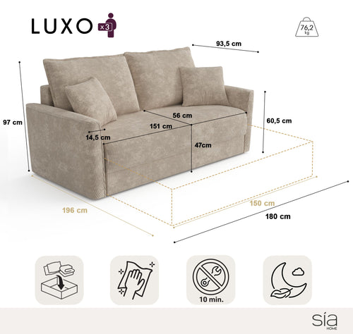 Sia Home - Slaapbank LUXO - zacht aanvoelende geweven stof zwart 180cm