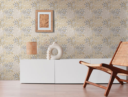 Livingwalls behang bloemmotief wit, beige, grijs en geel - 53 cm x 10.05 m - AS-390583
