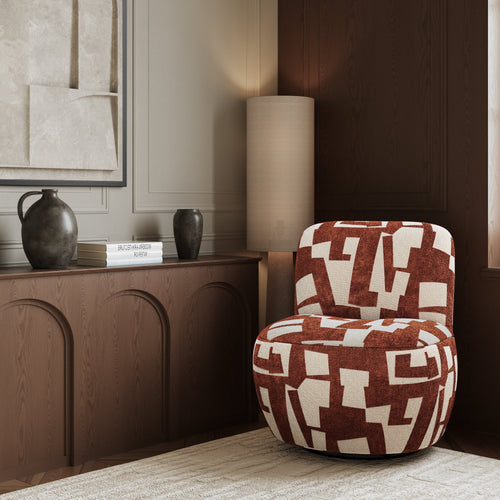 Sia Home - Fauteuil JENA - Stof met structuurpatroon - Terracotta - 65cm