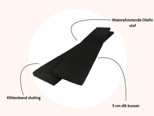 MaximaVida picknicktafel kussenpakket Havana zwart 120 x 27,5 x 5 cm - waterafstotend - 2 stuks