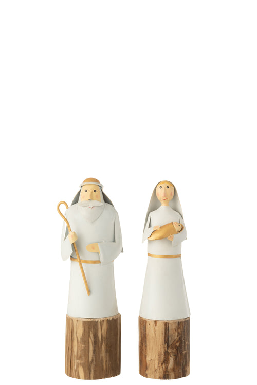 J-Line kerstfiguur Maria En Jozef - ijzer/hout - wit/goud - 2 stuks - vtwonen shop