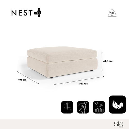 Sia Home - Modulaire poef NEST - Zacht aanvoelende geweven stof - Beige - 101cm