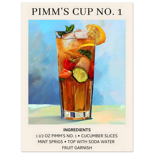 Artfulprints Poster Pimm's Cup No. 1 cocktail - Ingrediënten   - 30x40 cm - Blauw