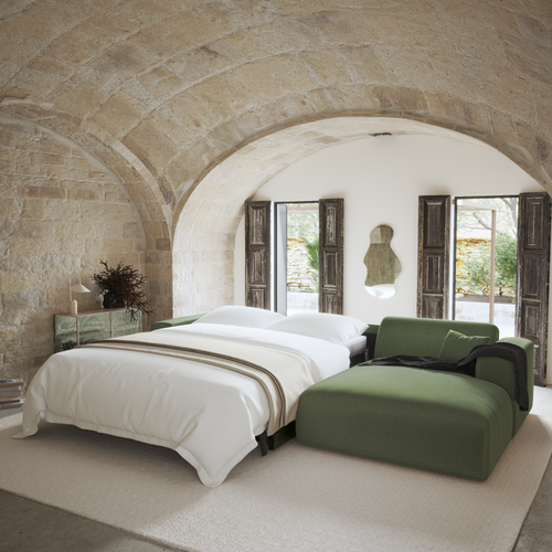 Sia Home - Rechte hoekbanken MYRA - Geweven stof - Olijfgroen - 280cm