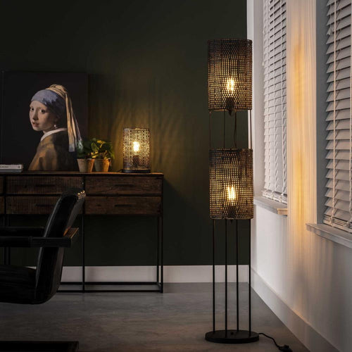 Giga Meubel Vloerlamp Armor Tube - Zwart Metaal - 2-Lichts - 28x28x150cm - vtwonen shop