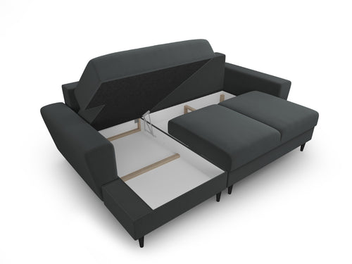 Cosmopolitan Design Uitklapbare hoekbank links met opbergdoos Kyoto 4-zits, flueel donkergrijs - 145x241x88cm