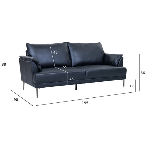 Furnhouse 3-zitsbank Soul - Zwart - Leer - 90x195x88