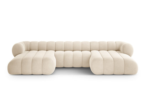 Cosmopolitan Design Panoramische bank Koge 6-zits, flueel lichtbeige - 165x348x70cm