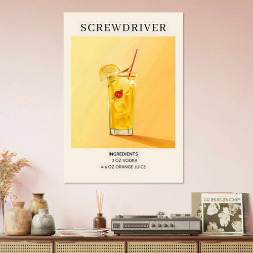 Artfulprints Poster met Lijst Screwdriver cocktail - Ingrediënten   - 30x40 cm - Geel