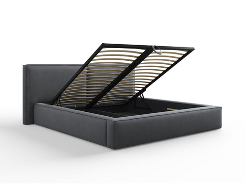 Cosmopolitan Design Opbergbed met dubbel hoofdbord Arendal 180x200cm, structurele stof, donkergrijs - 228x234x97.5cm