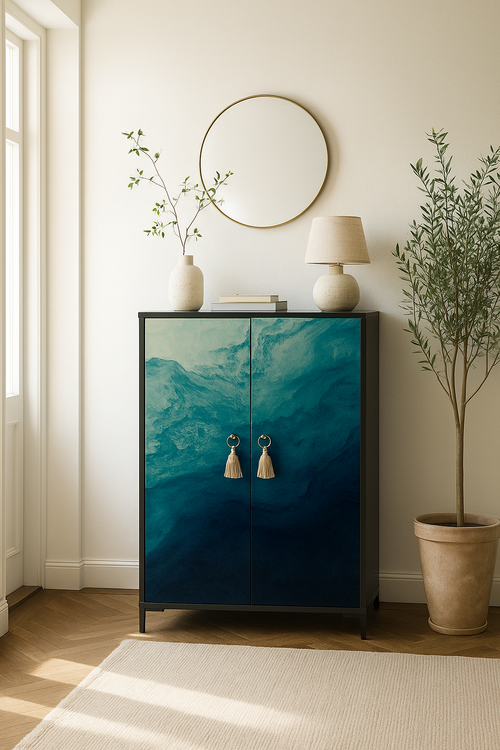 Buffet en MDF met 2 decoratieve deuren, motief oceaanblauw WALTER - vtwonen shop