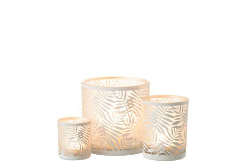 J-Line windlicht Bladeren - glas - wit - large - vtwonen shop