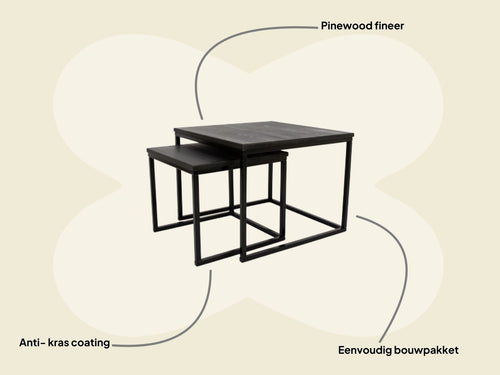 MaximaVida vierkante salontafel set Chicago XL zwart 60 cm - pinewood fineer