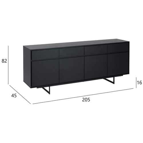 Furnhouse 4-deurs dressoir Tokyo - Zwart - MDF, zwart eikenfineer - 45x205x82
