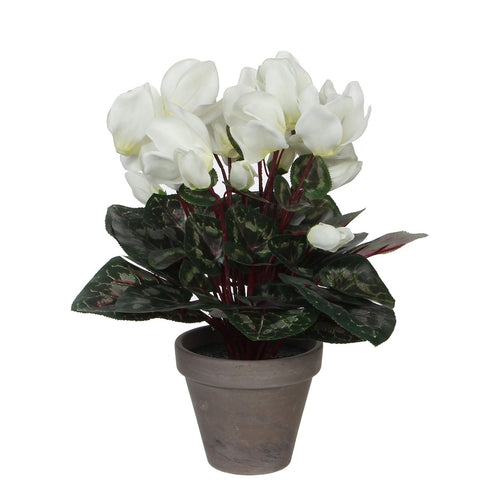 Mica Decorations Cyclaam Kunstplant in Bloempot Stan - H30 x Ø30 cm - Wit