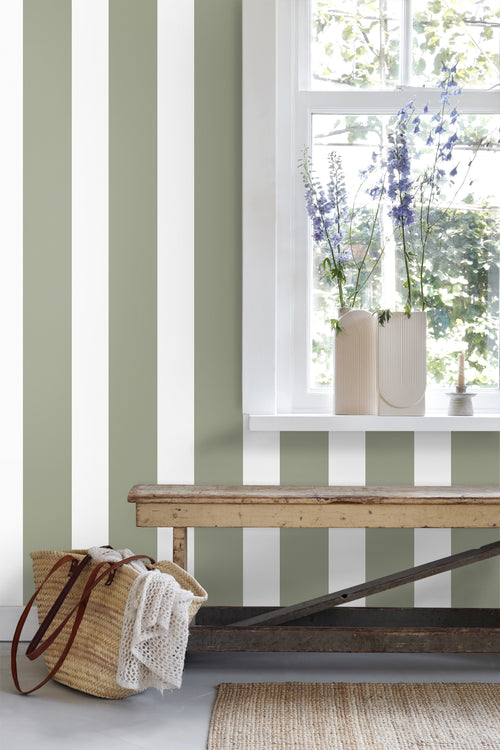 Sanders & Sanders behang strepen olijfgroen en wit - 53 cm x 10.05 m - 640722