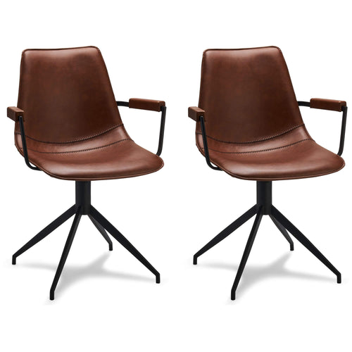 Furnhouse eetkamerstoelen armleuning Isabel - Lichtbruin - Kunstleer - Set van 2