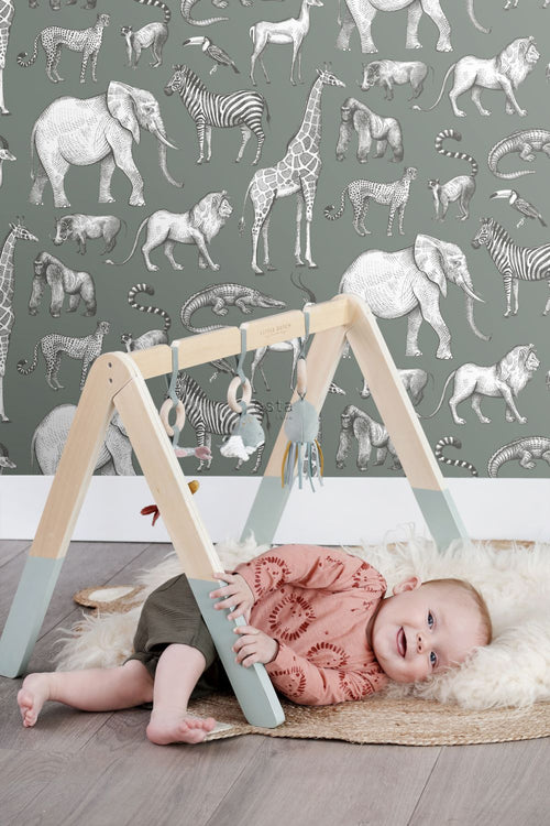 ESTAhome behang jungle dieren vergrijsd groen - 53 cm x 10.05 m - 139513