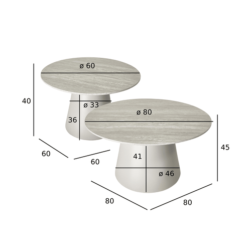 Furnhouse salontafel set Tango - Lichtgrijs - Ø 60/80 cm