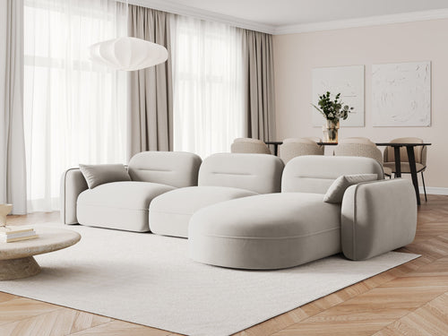Cosmopolitan Design Modulaire hoekbank rechts Sydney 4-zits, flueel, lichtbeige - 165x320x70cm