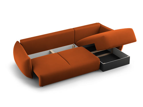 Cosmopolitan Design Uitklapbare hoekbank links met opbergdoos Matera 4-zits, flueel terracotta - 173x253x86cm
